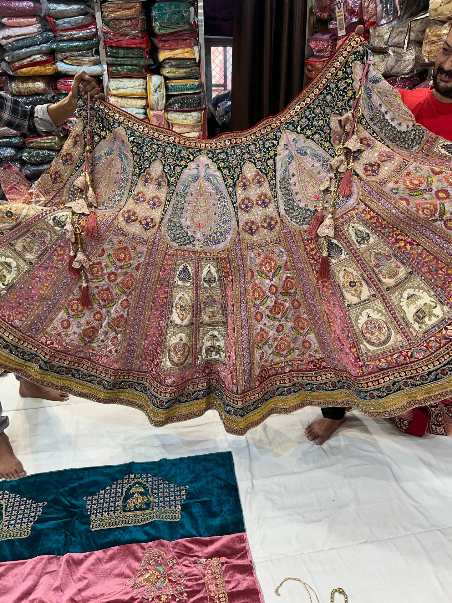 Majestic Peacock pink Green Lehenga