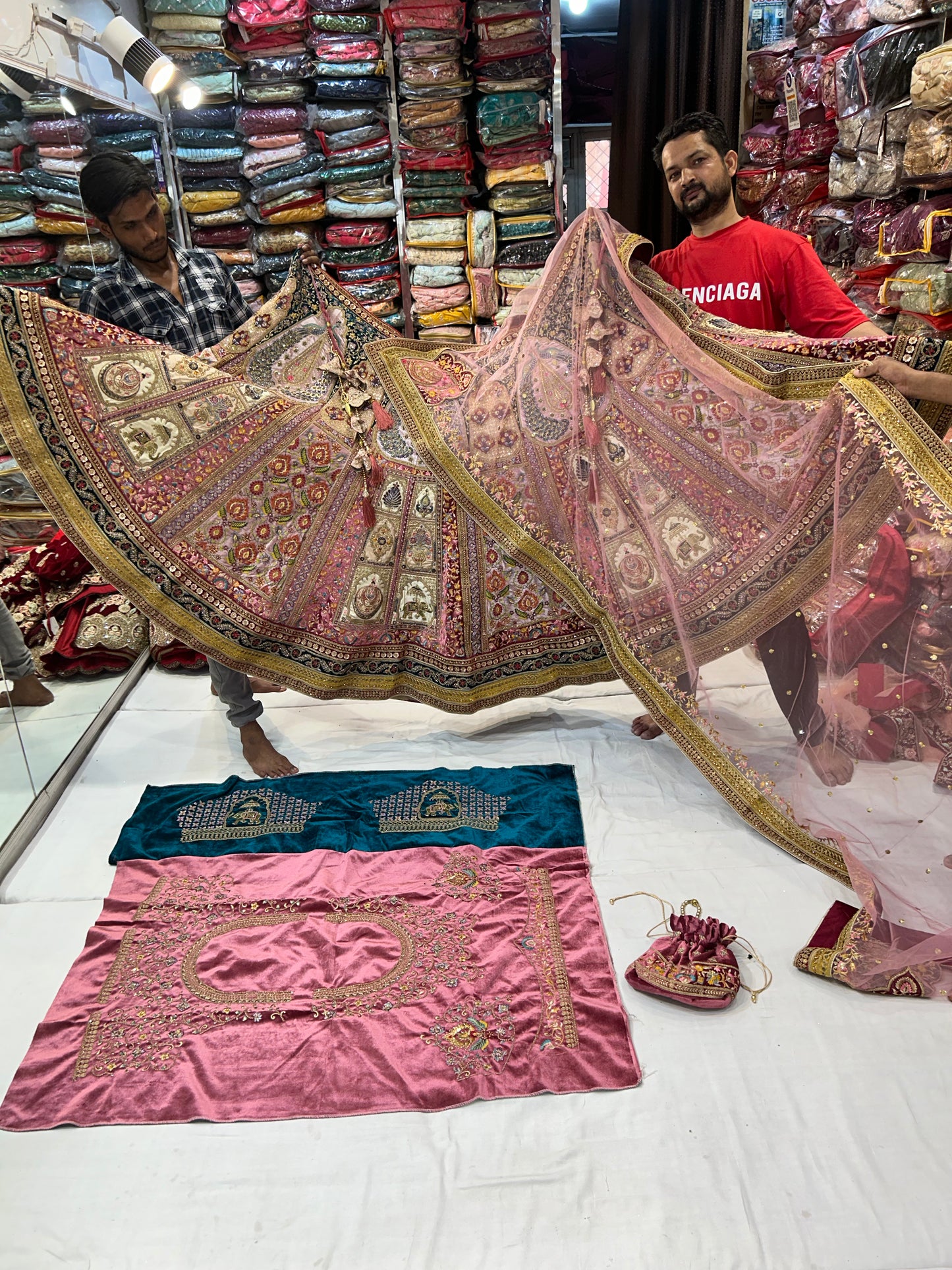 Majestic Peacock pink Green Lehenga