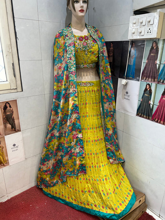 Astonishing haldi mehendi yellow Crop top lehenga