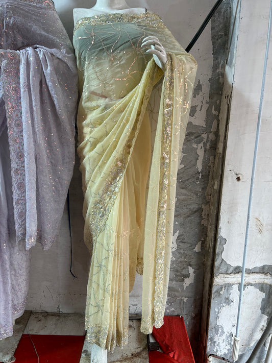 ASTONISHING yellow green DESIGNER SAREE