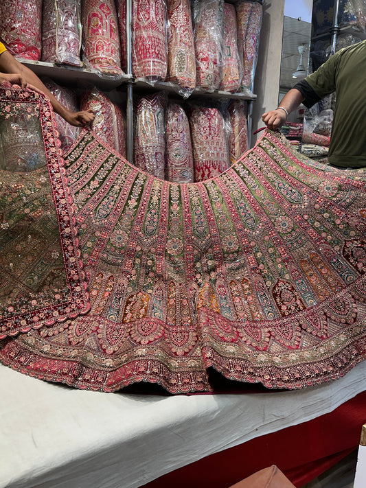 Lehenga azul y rosa extraordinaria