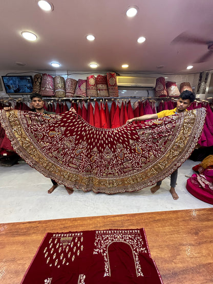 Fabulous Red Pure Handwork Contrast Dupatta Lehenga