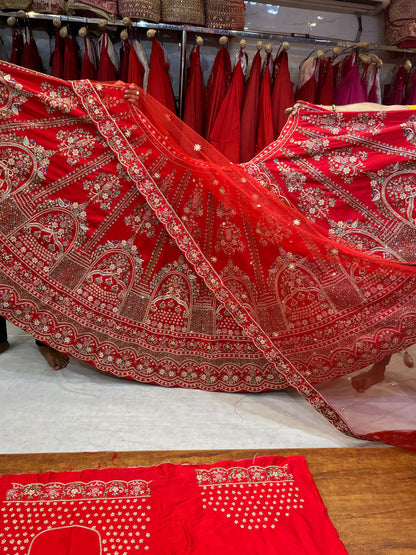 Amazing red Handwork PEacock Lehenga Delhi India