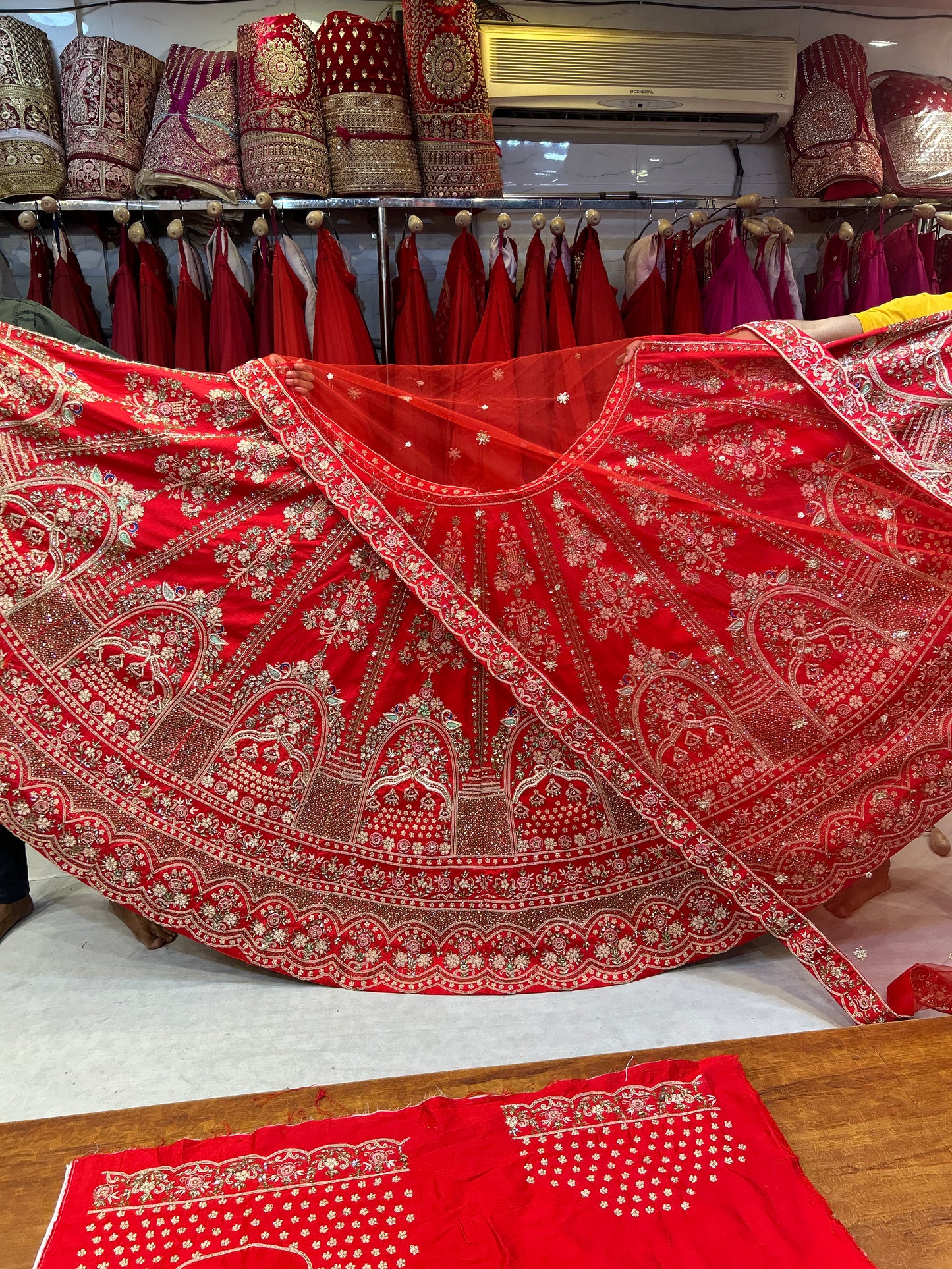 Amazing red Handwork PEacock Lehenga Delhi India