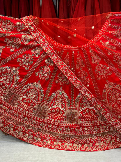 Amazing red Handwork PEacock Lehenga Delhi India