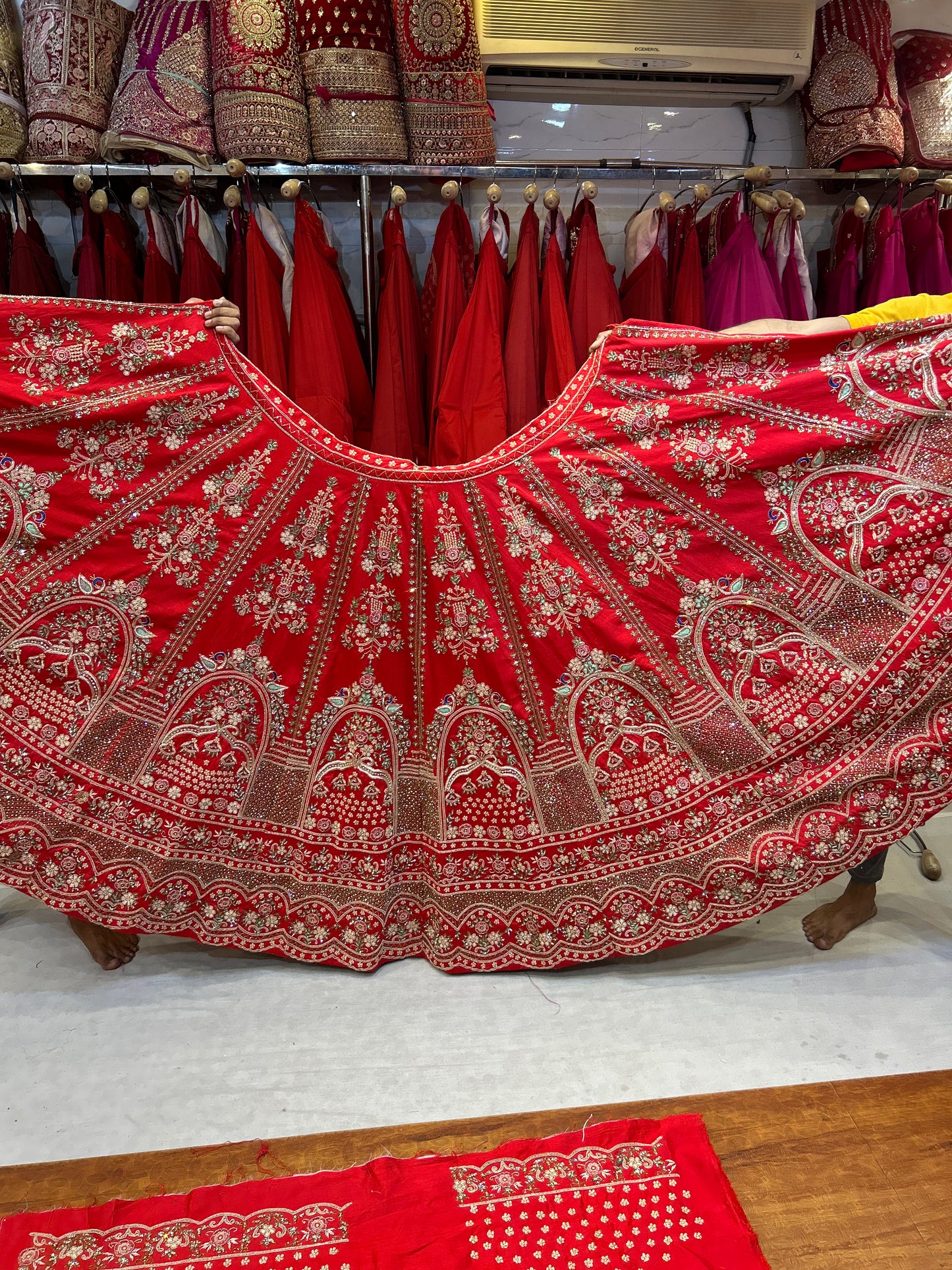 Amazing red Handwork PEacock Lehenga Delhi India