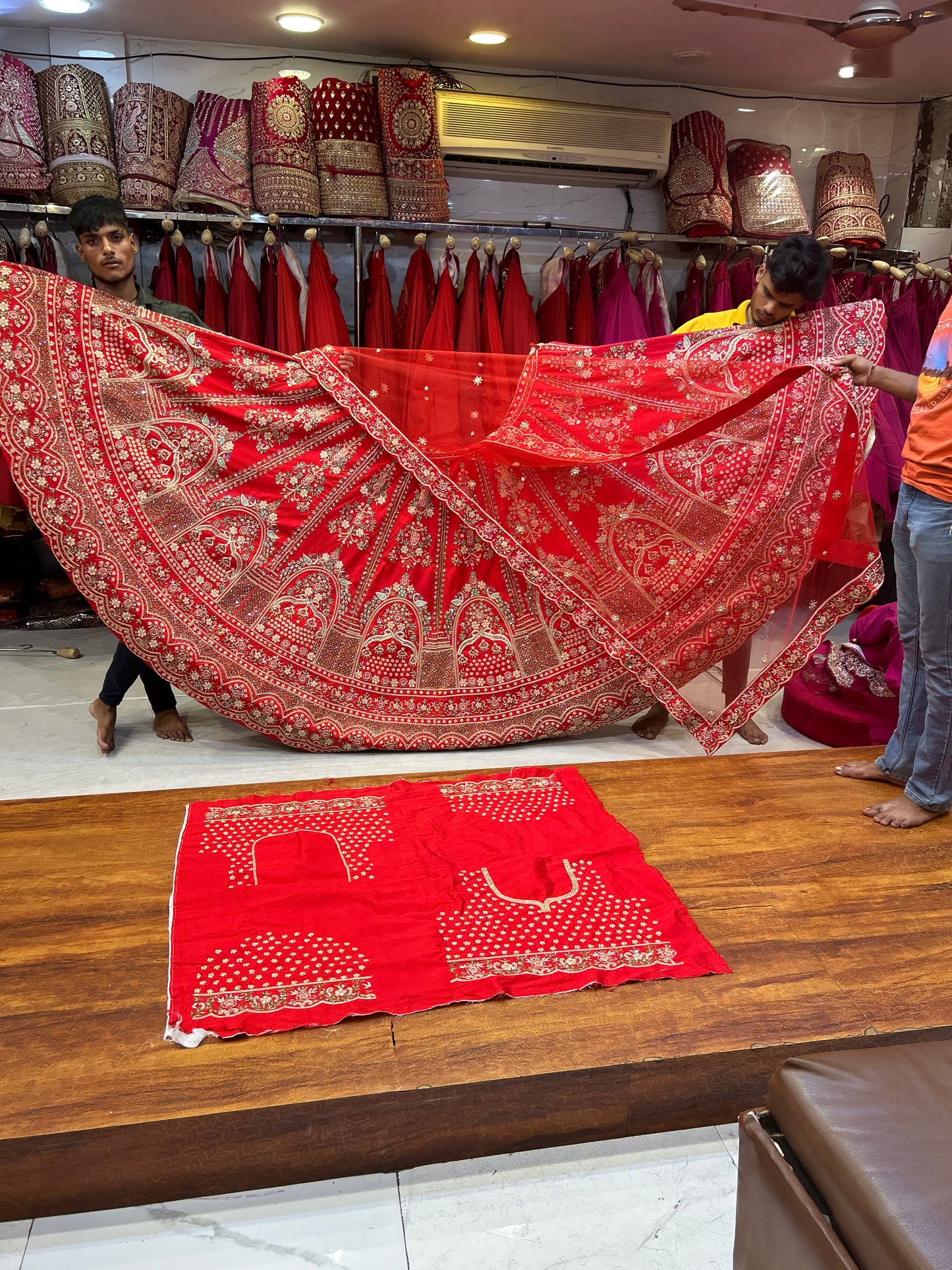 Amazing red Handwork PEacock Lehenga Delhi India