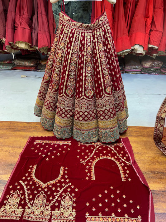 Stylish Red Ball Maroon Lehenga 😍