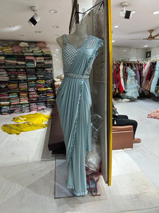 Fabulous Sky blue ready to wear saree