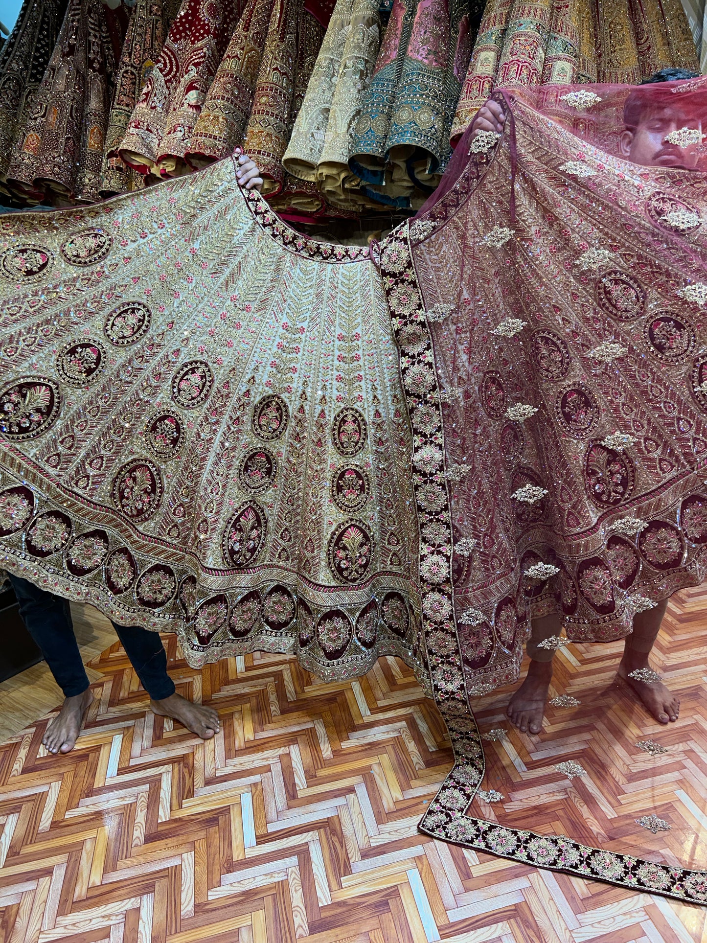 Majestic ivory white maroon Lehenga 🥰