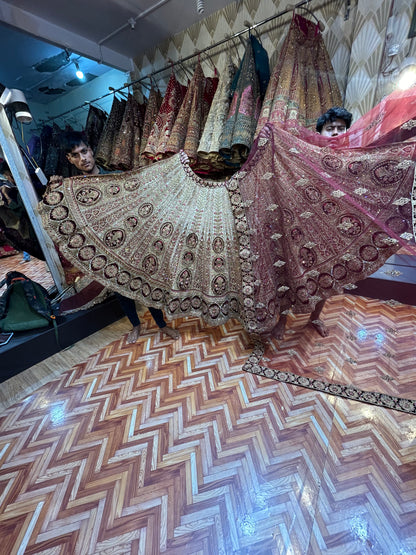 Majestic ivory white maroon Lehenga 🥰