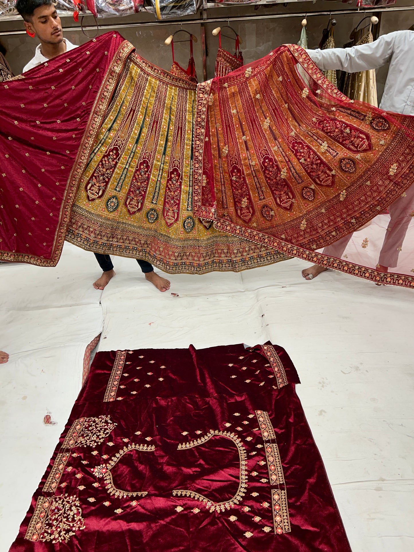 Double Dupatta Awesome Red mustard Lehenga