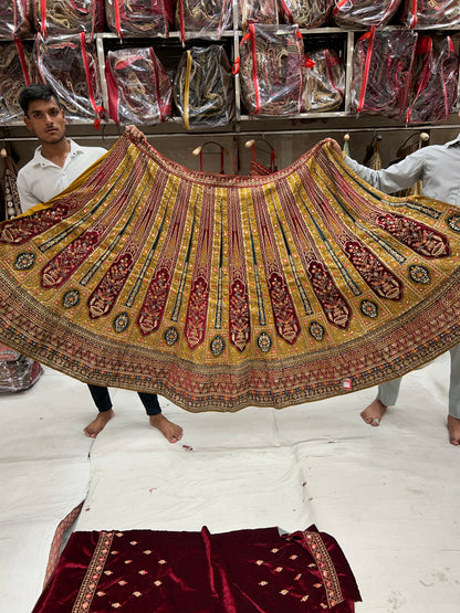 Double Dupatta Awesome Red mustard Lehenga