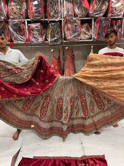 Double Dupatta Lovely Blue Red Lehenga