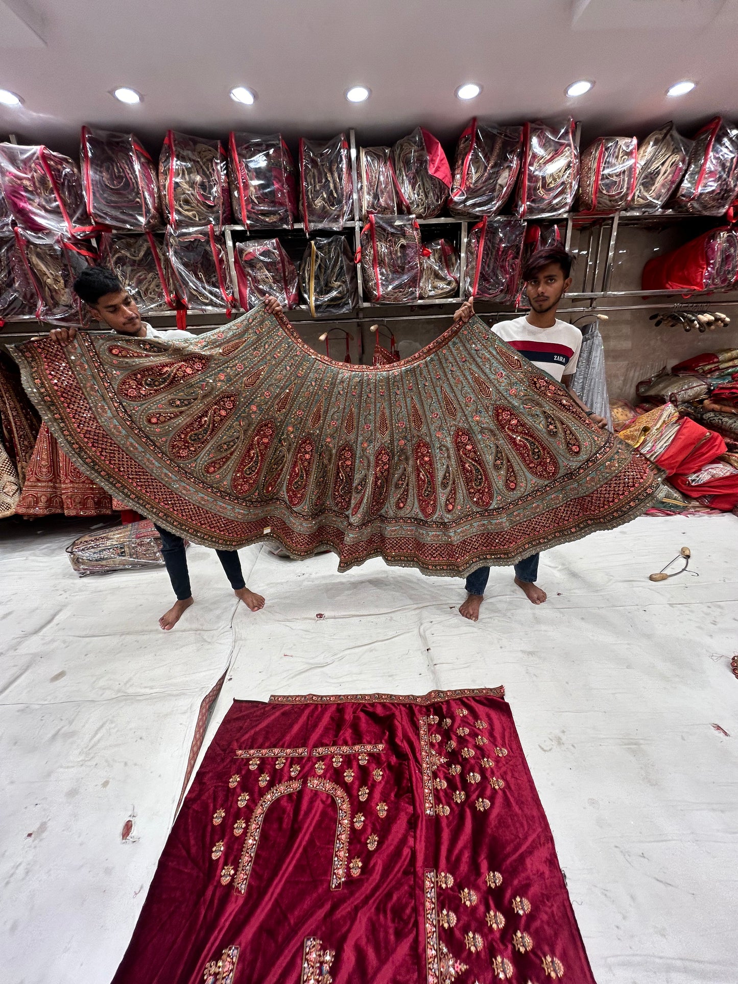 Double Dupatta Lovely Blue Red Lehenga