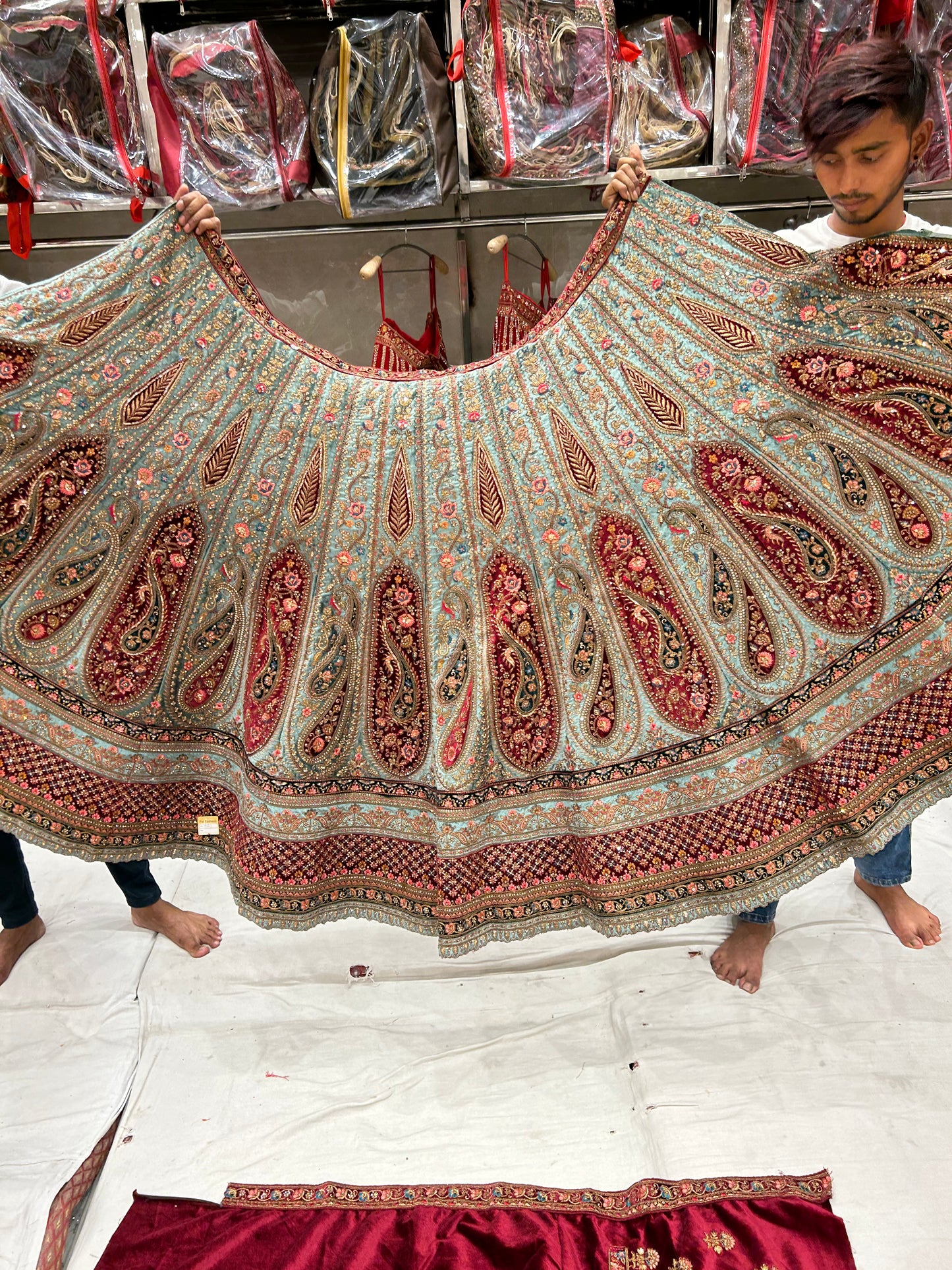 Double Dupatta Lovely Blue Red Lehenga