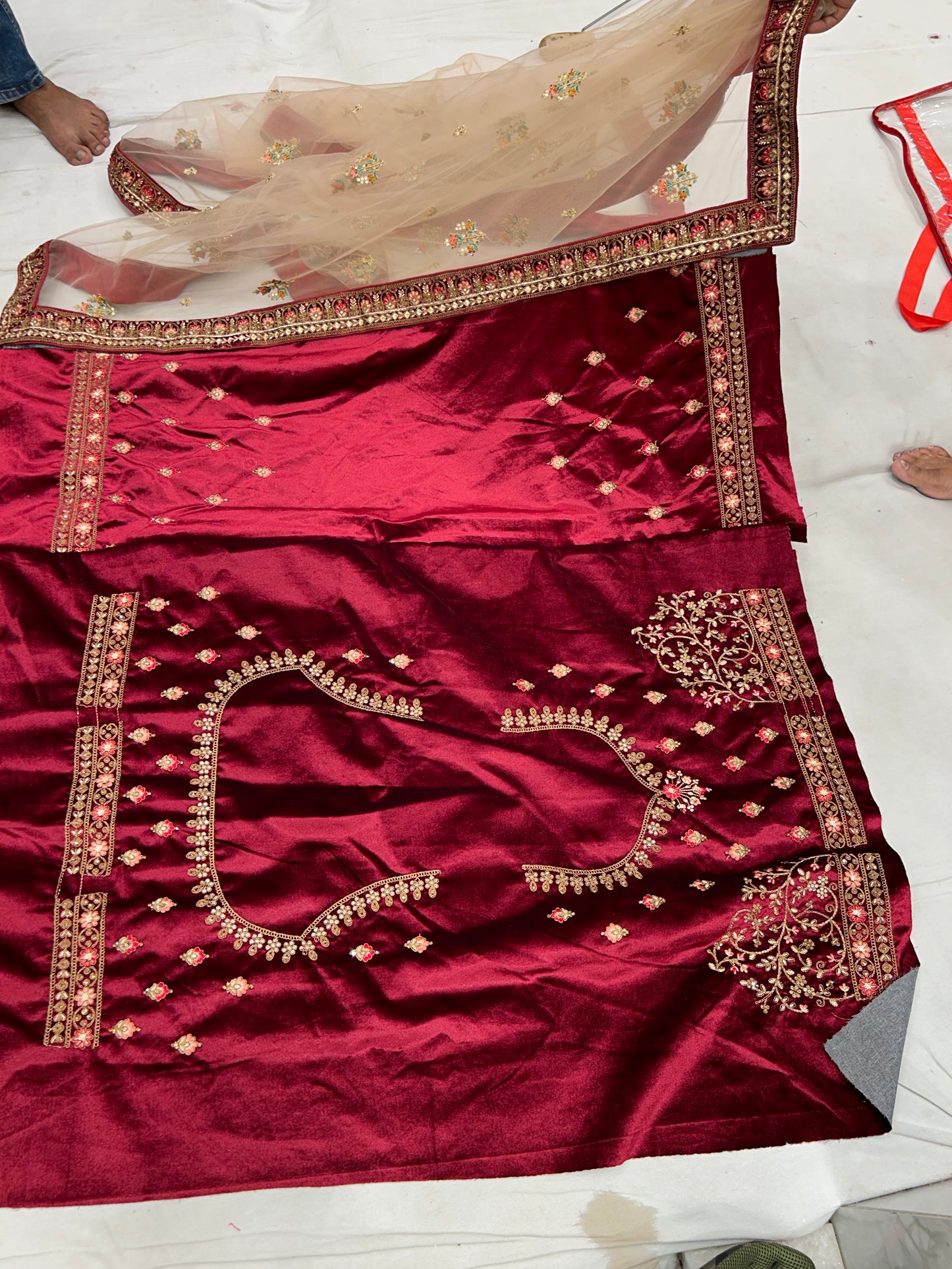 Double Dupatta Stylish Red Lehenga