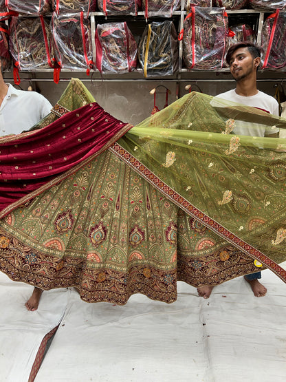 Double Dupatta Stunning Green Lehenga