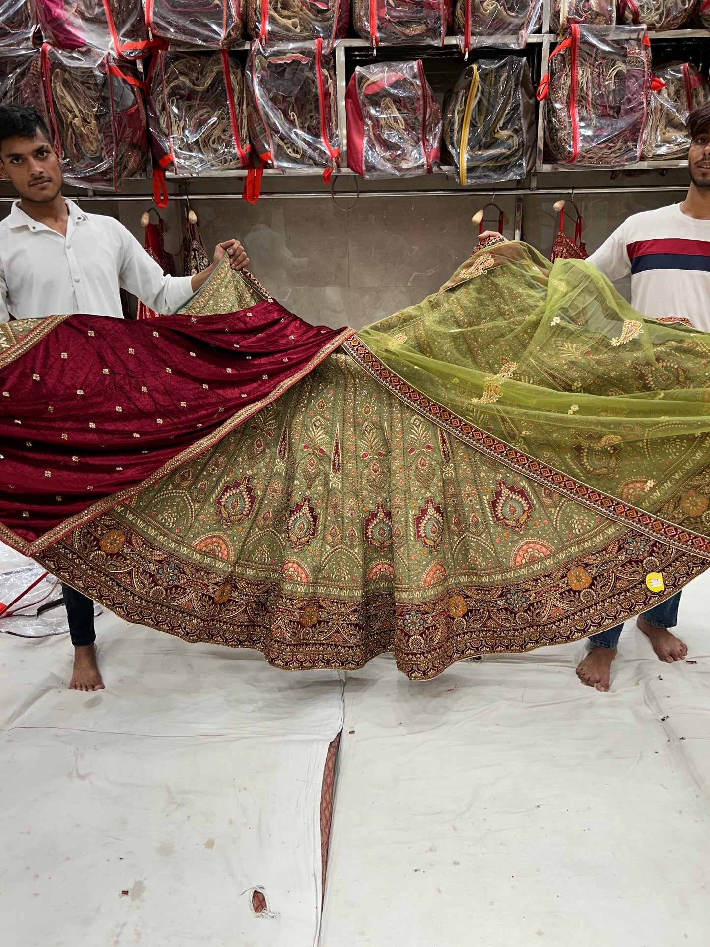 Double Dupatta Stunning Green Lehenga