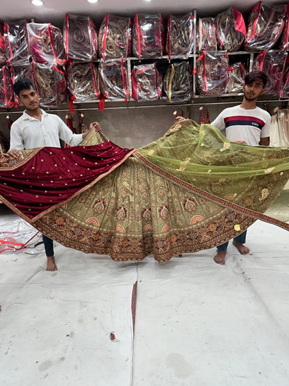 Double Dupatta Stunning Green Lehenga