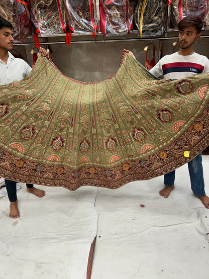 Double Dupatta Stunning Green Lehenga