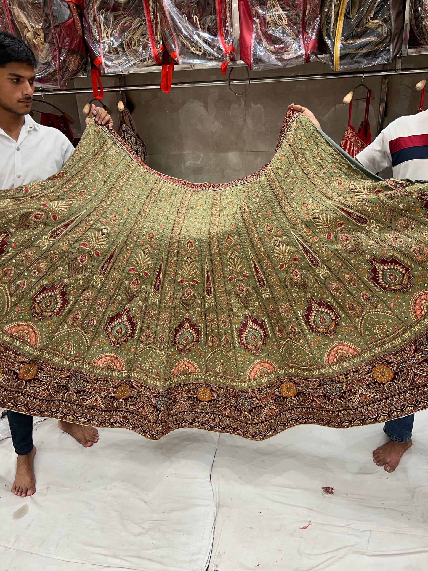 Double Dupatta Stunning Green Lehenga