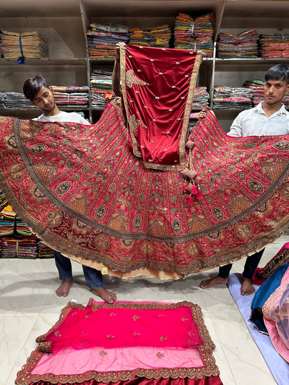 Lovely Red Pink Double Dupatta Lehenga