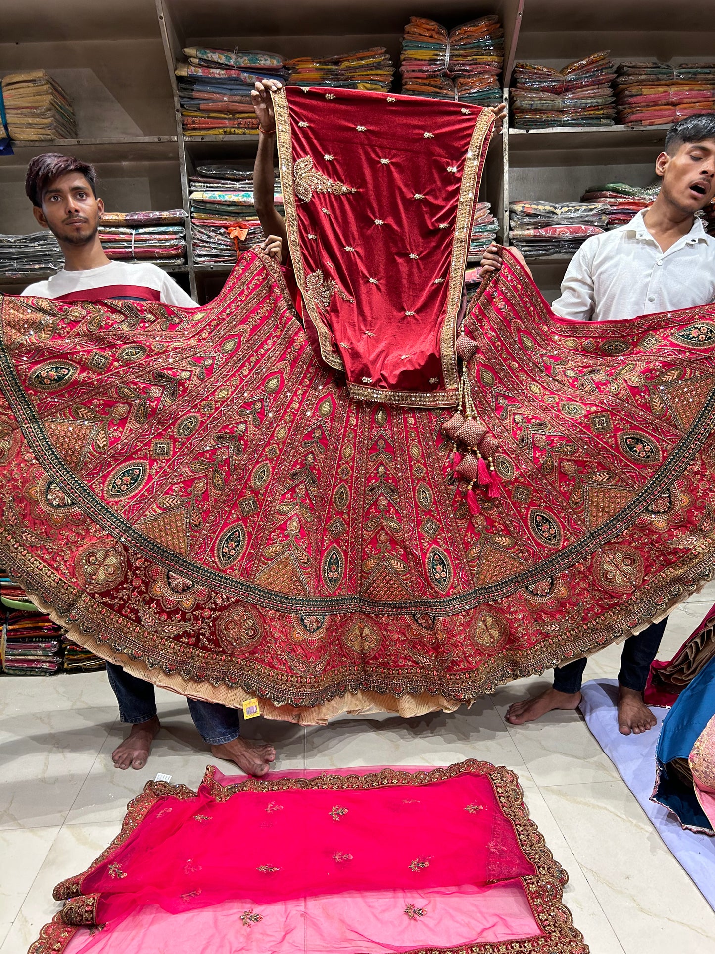 Lovely Red Pink Double Dupatta Lehenga