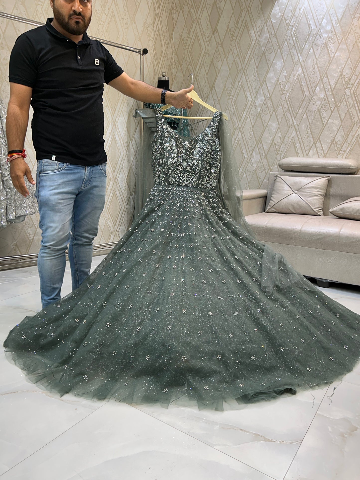 Fabulous green Grey gown