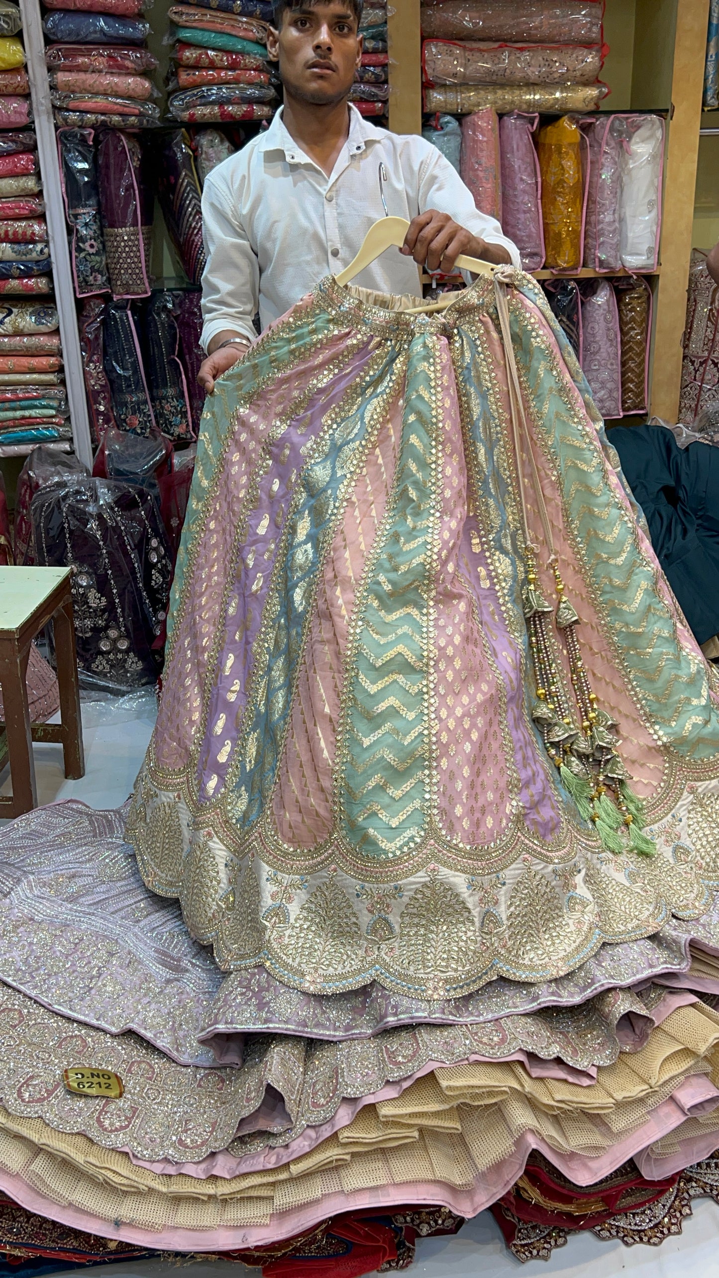 Majestic pink green lehenga Peacock Feather