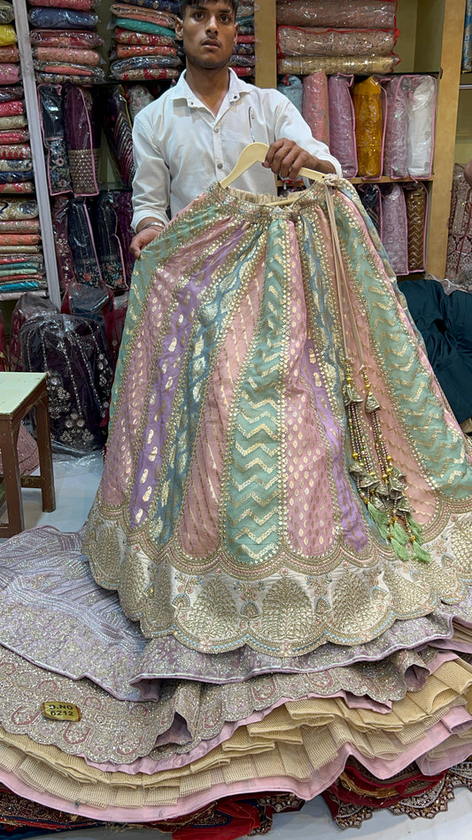 Majestic pink green lehenga Peacock Feather