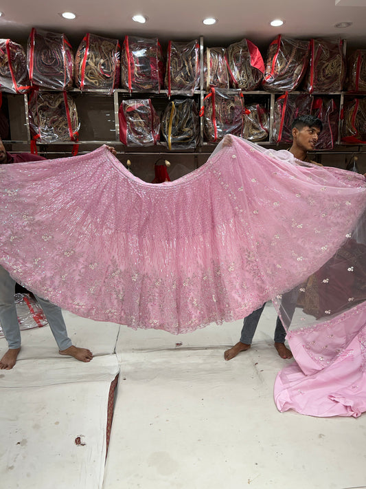 Fabulosa lehenga de fiesta de color rosa