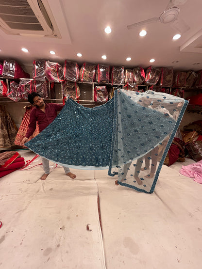 Fantástica lehenga de fiesta azul