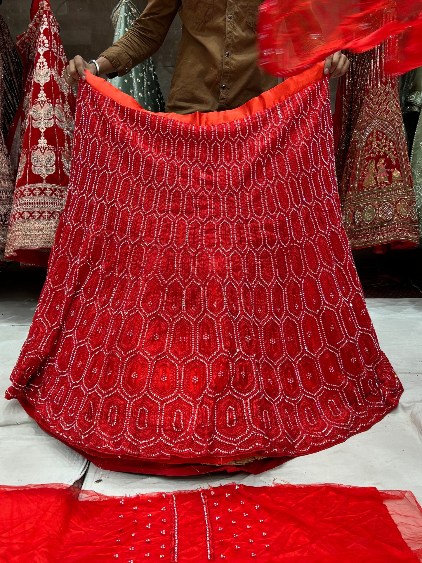 Tremendous red partywear lehenga