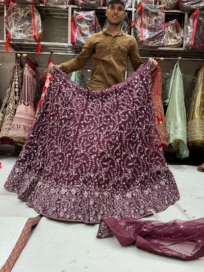 Eye catching wine partywear lehenga