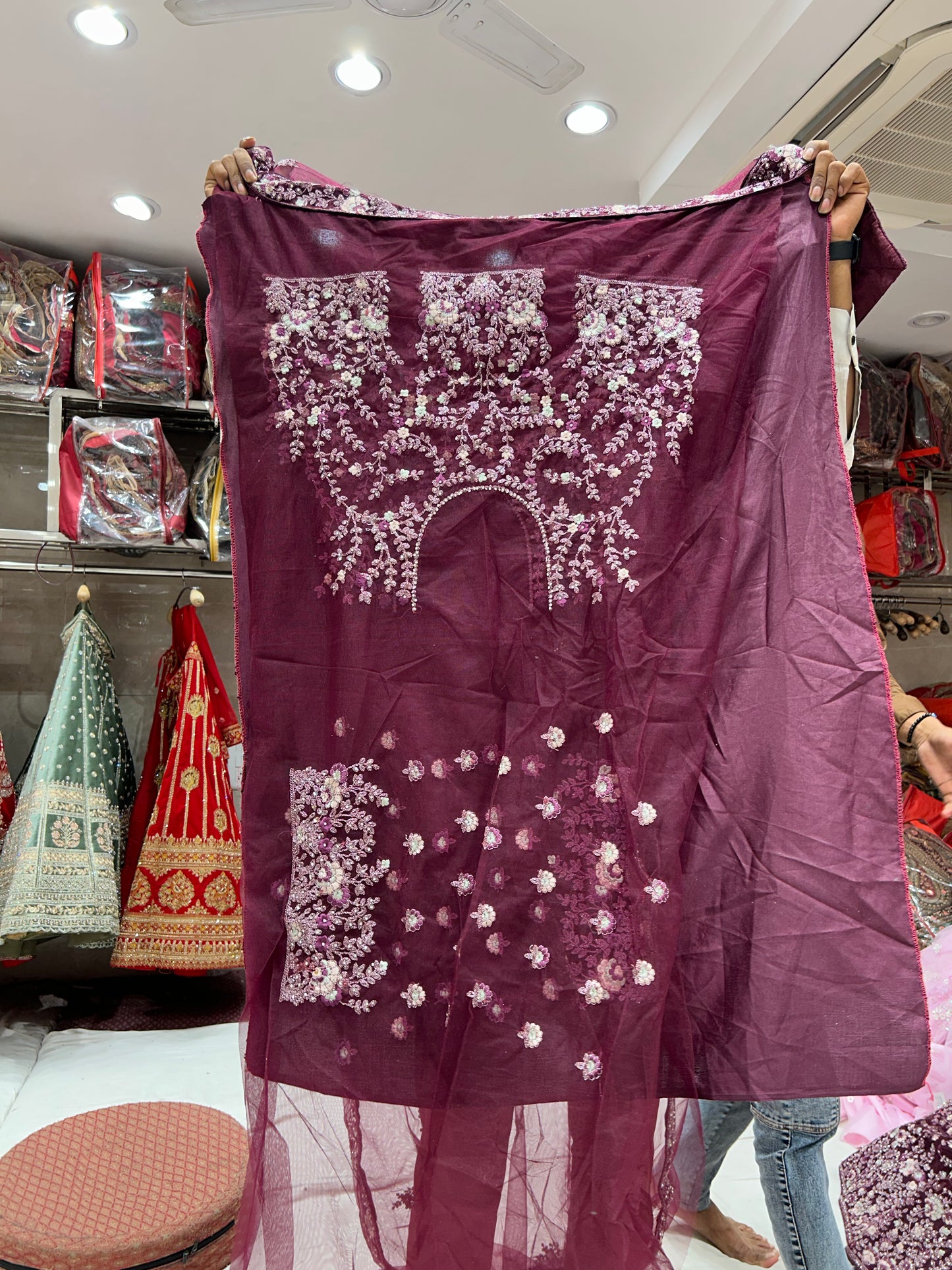 Eye catching wine partywear lehenga