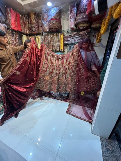 Peacock Red bridal lehenga