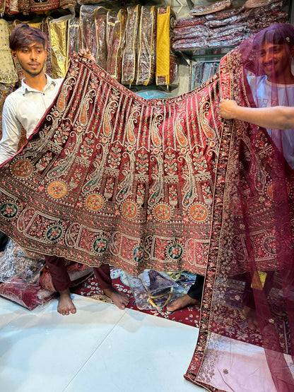 Peacock Red bridal lehenga