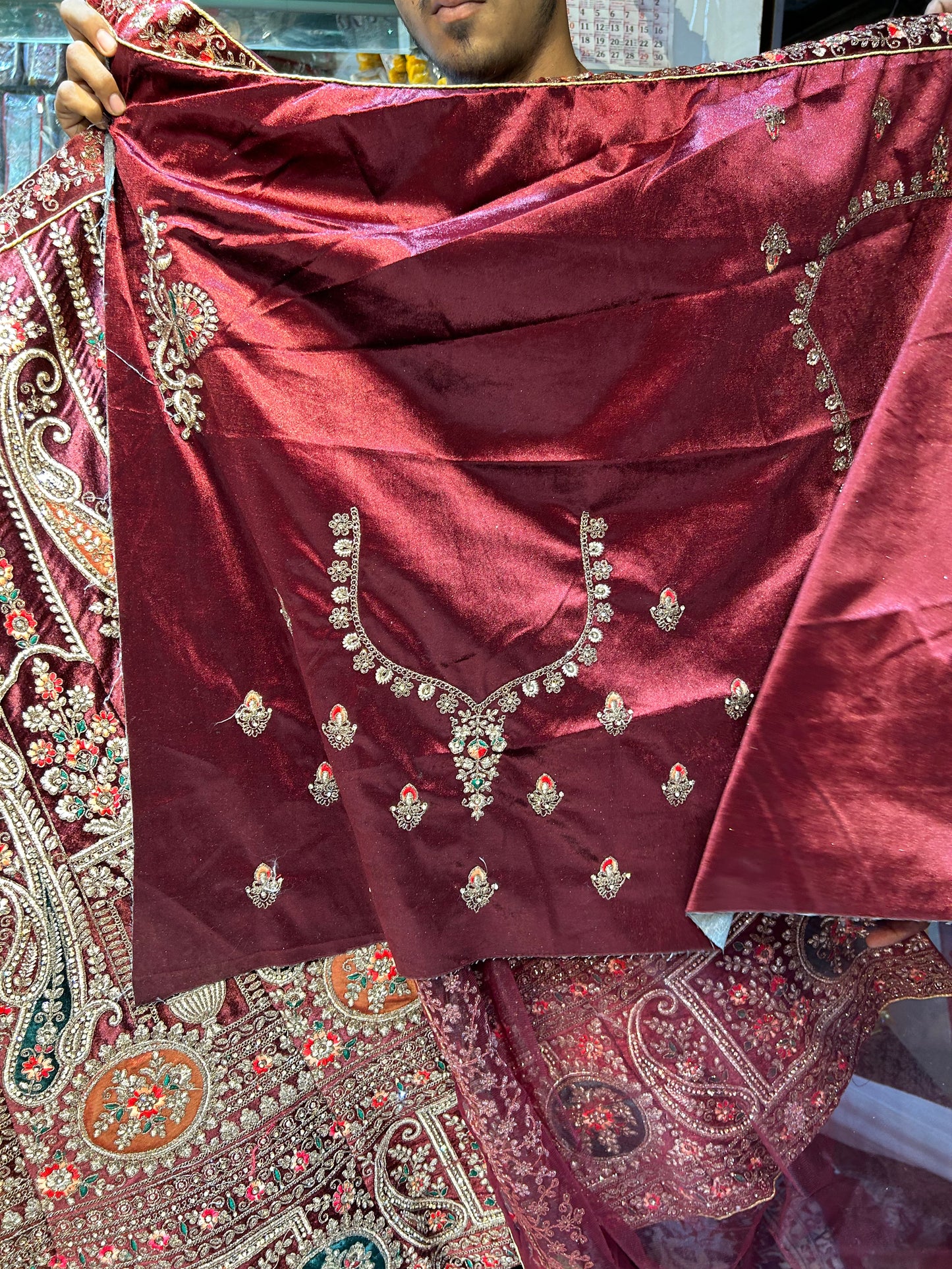 Peacock Red bridal lehenga