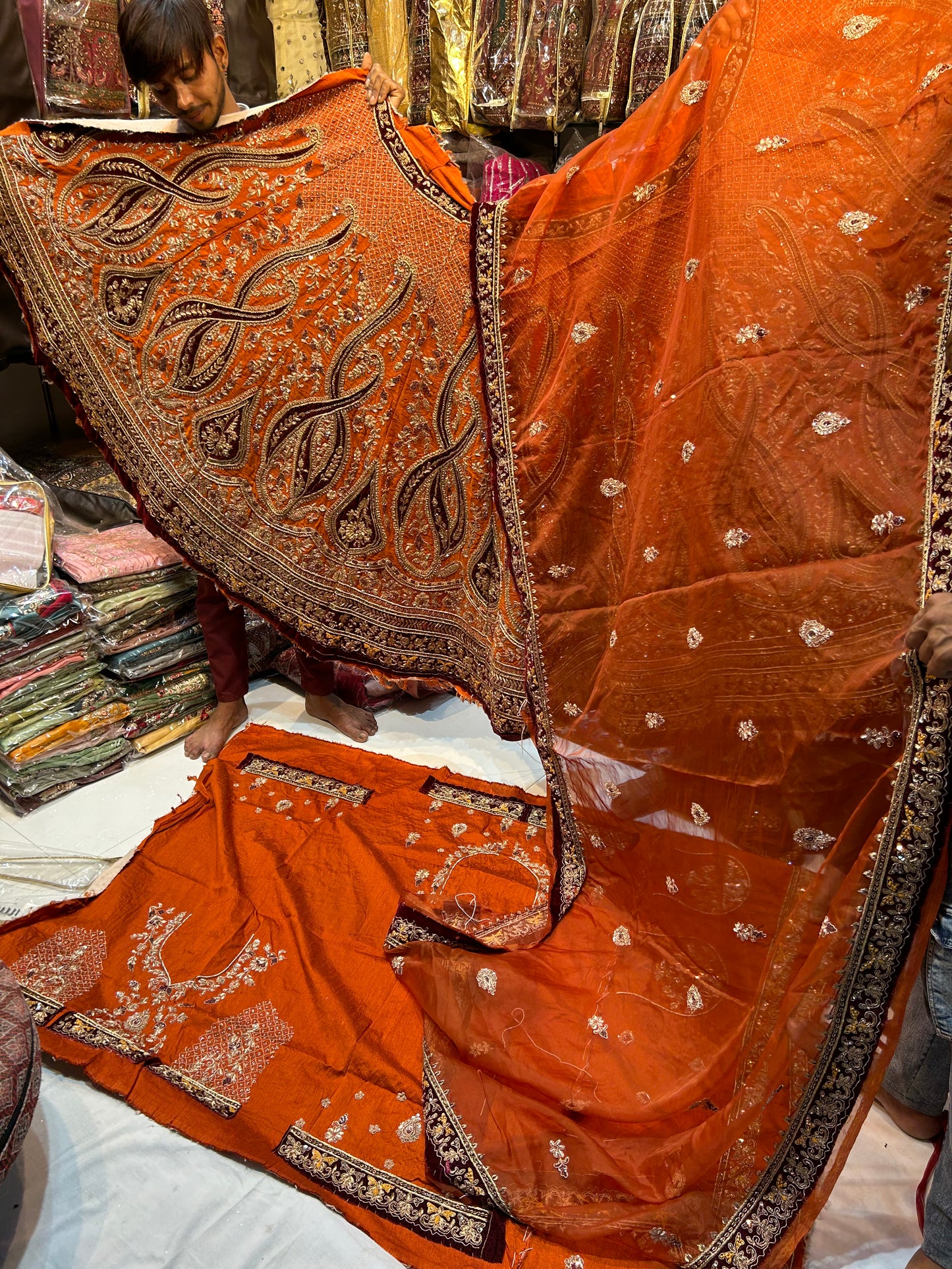 Eye catching orange Handwork lehenga