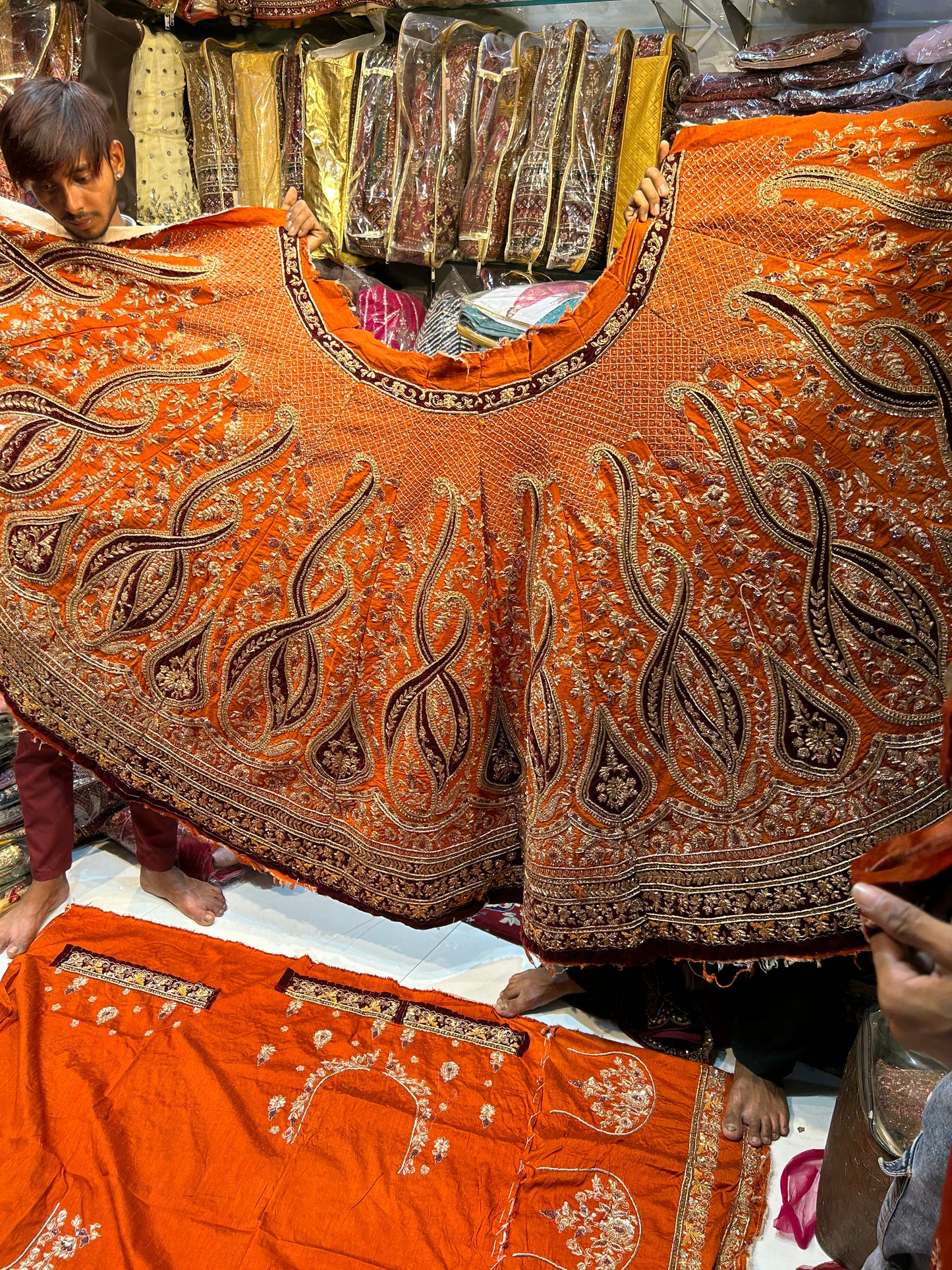 Eye catching orange Handwork lehenga