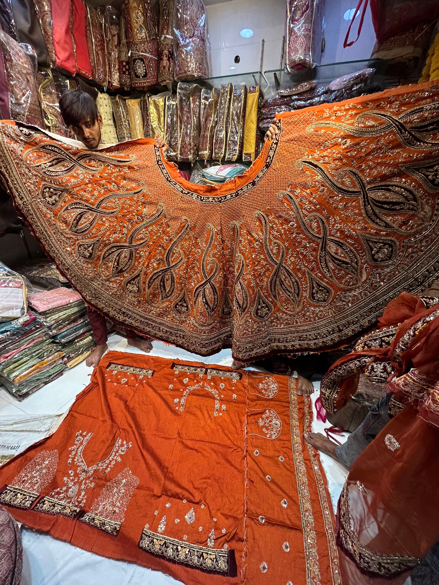 Eye catching orange Handwork lehenga