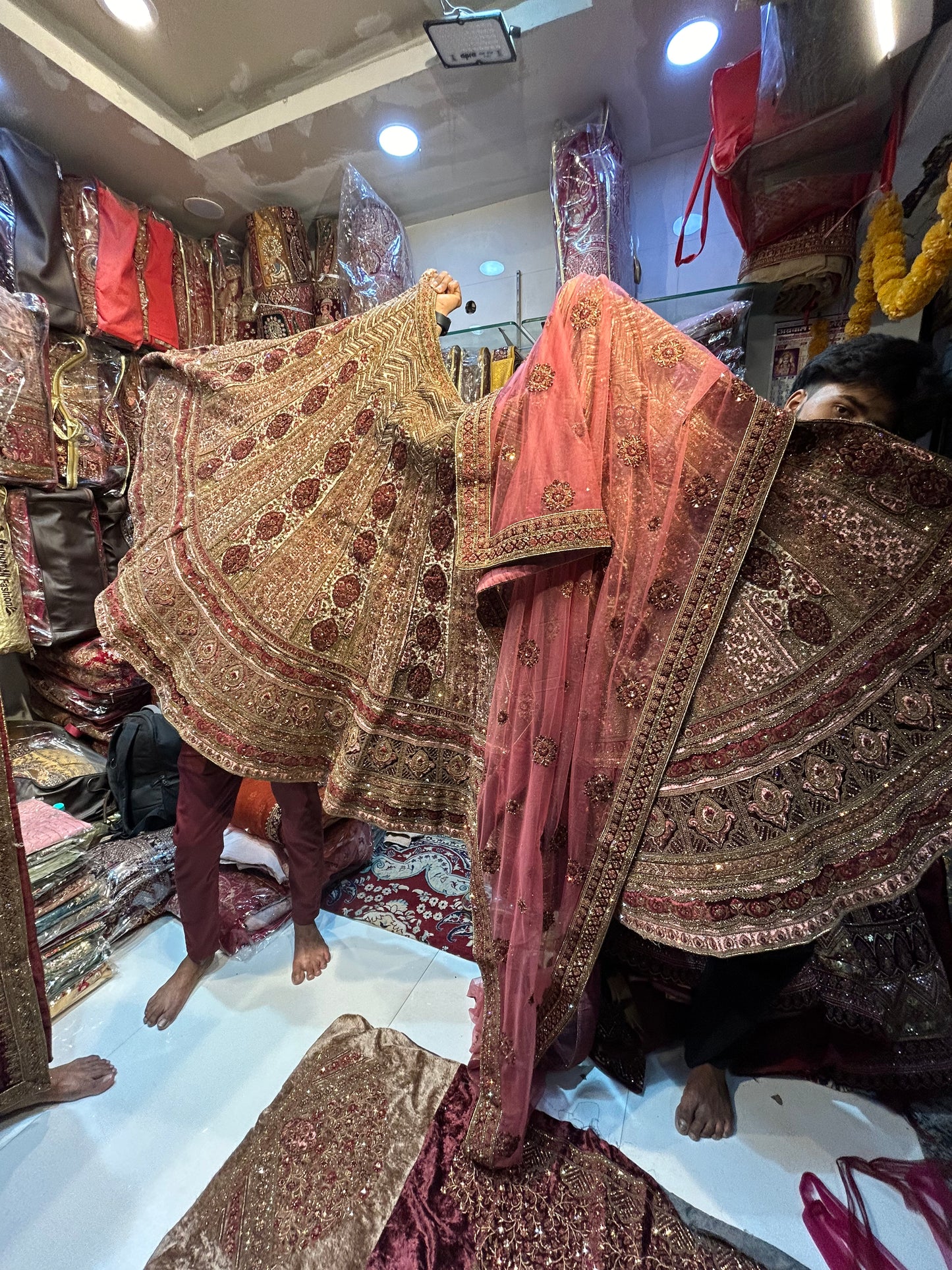 Amazing ivory mustard bridal Double dupatta lehenga