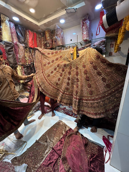 Amazing ivory mustard bridal Double dupatta lehenga