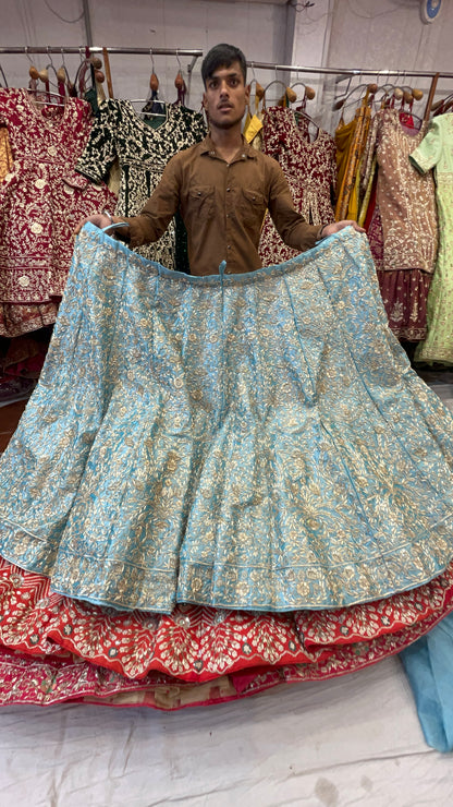 Bluish Designer Handwork Zardozi Lehenga