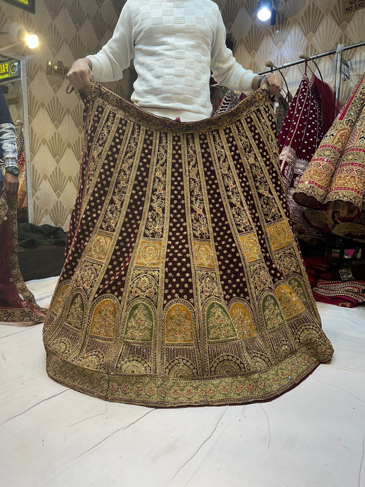 Amazing Meroon Golden Lehenga