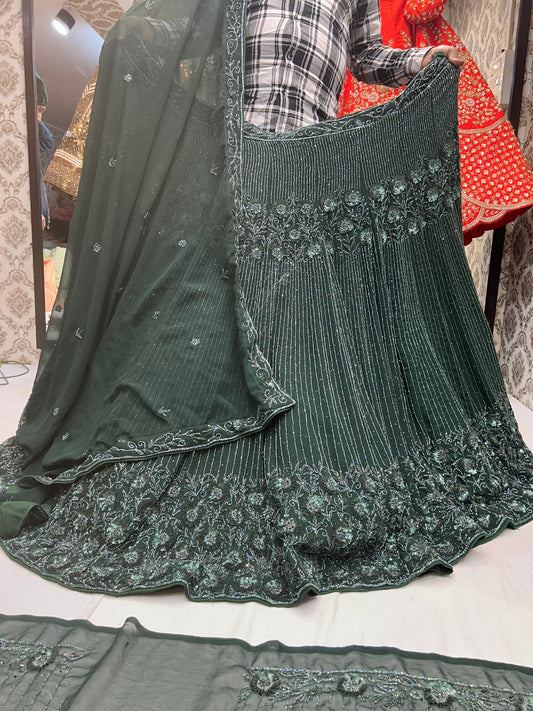 Lehenga de color verde rama