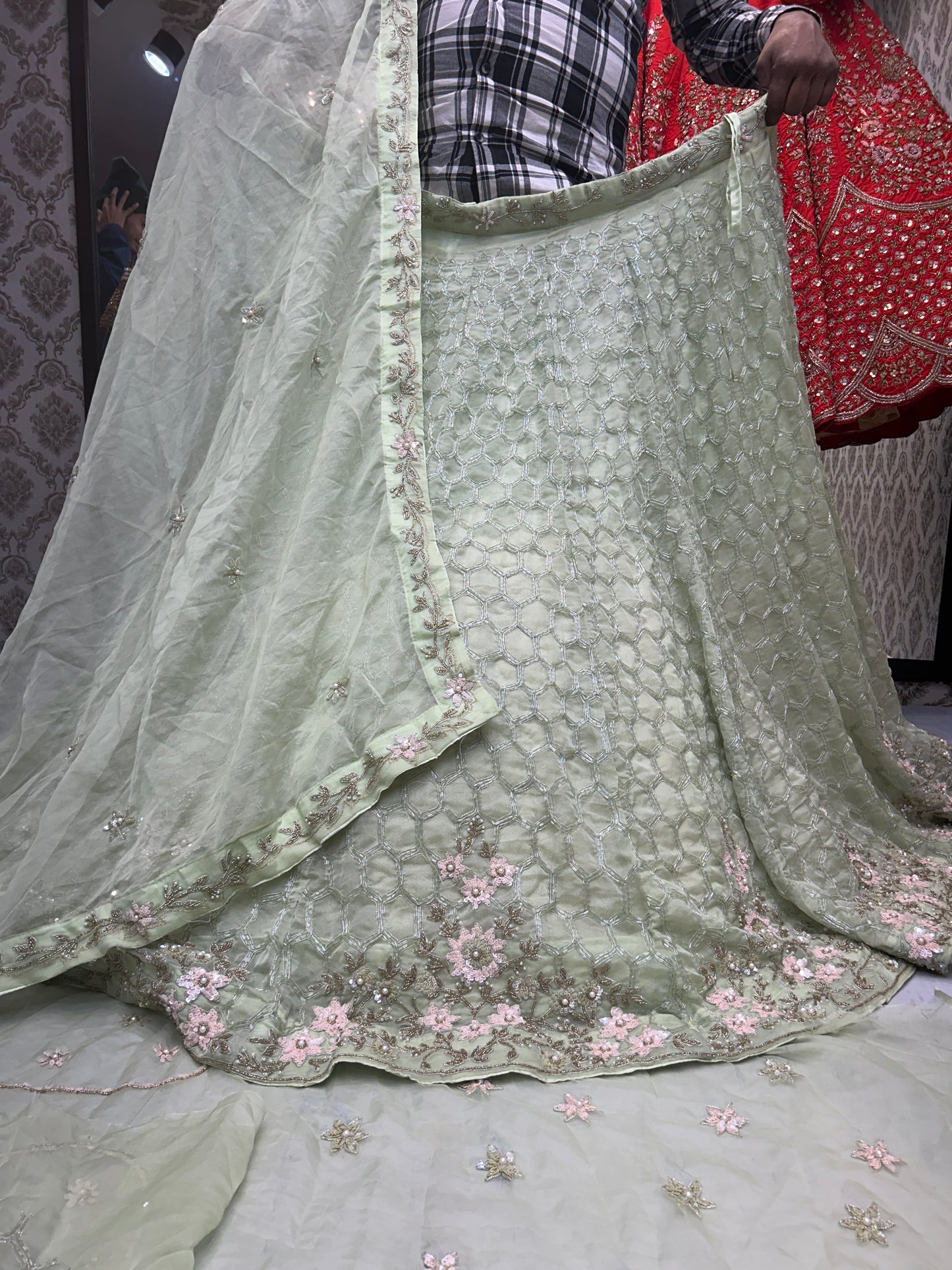 Fantastic Green Jaal handwork Lehenga