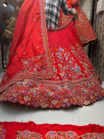 Wonderful Handwork Red Lehenga