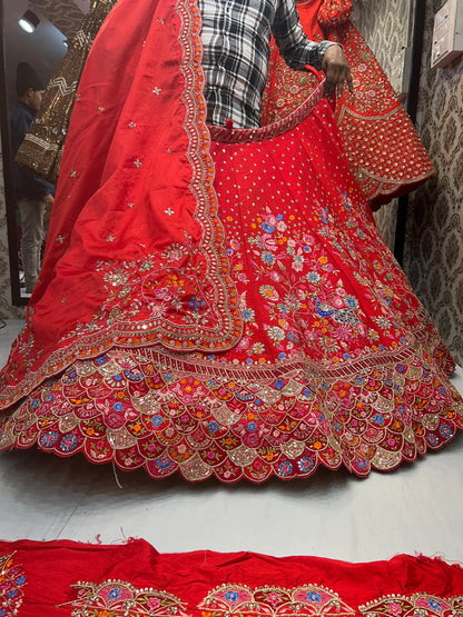 Wonderful Handwork Red Lehenga